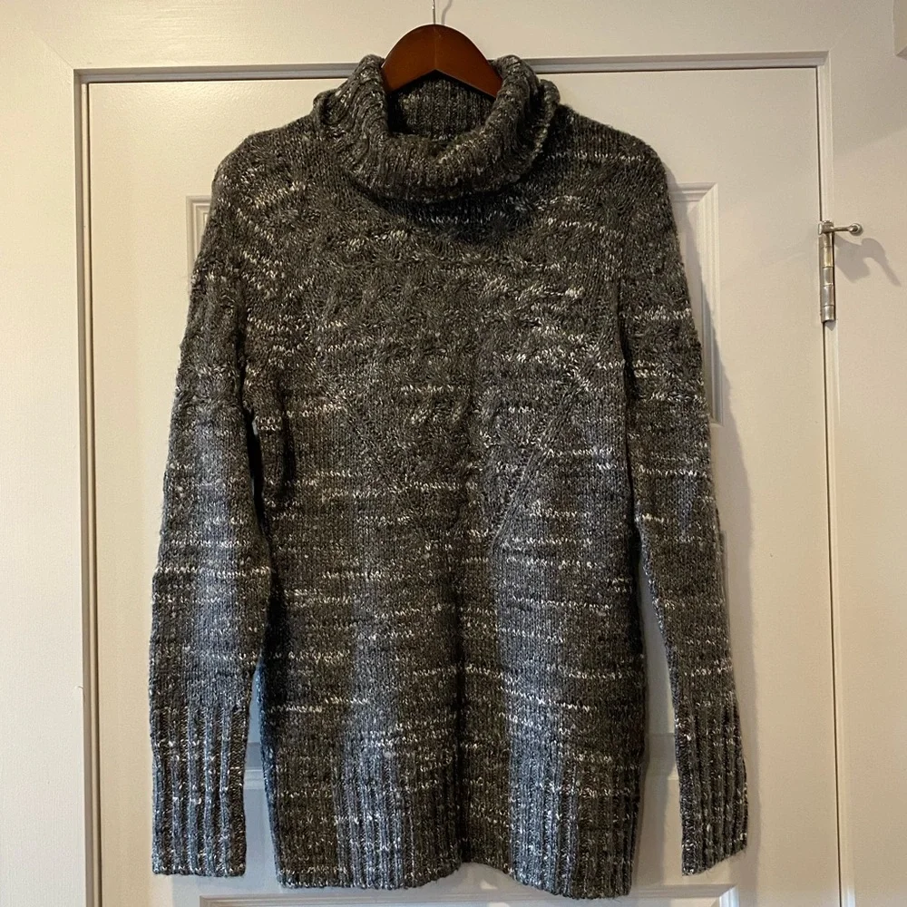 Gray/White/Black Variegated Cowl Neck Knit Sweater